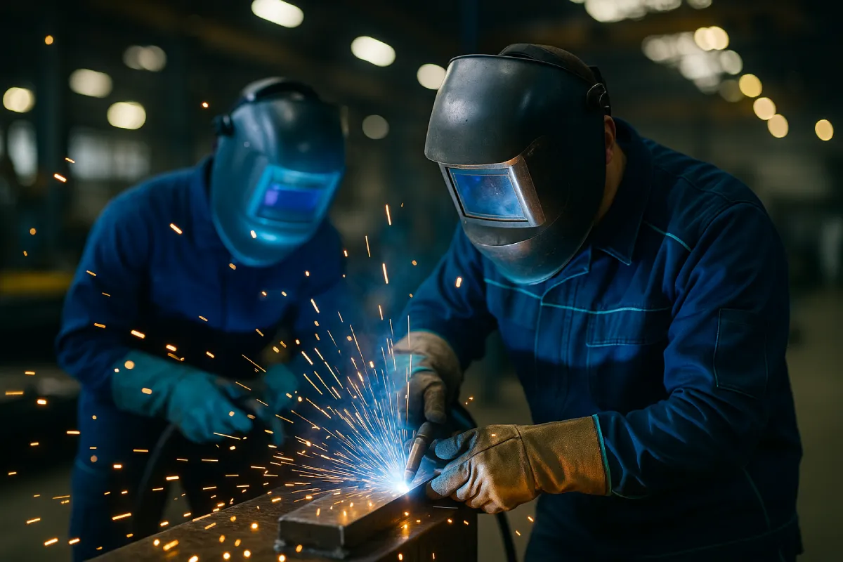 Schweißer bei der Arbeit – saubere Naht, moderner Arbeitsplatz