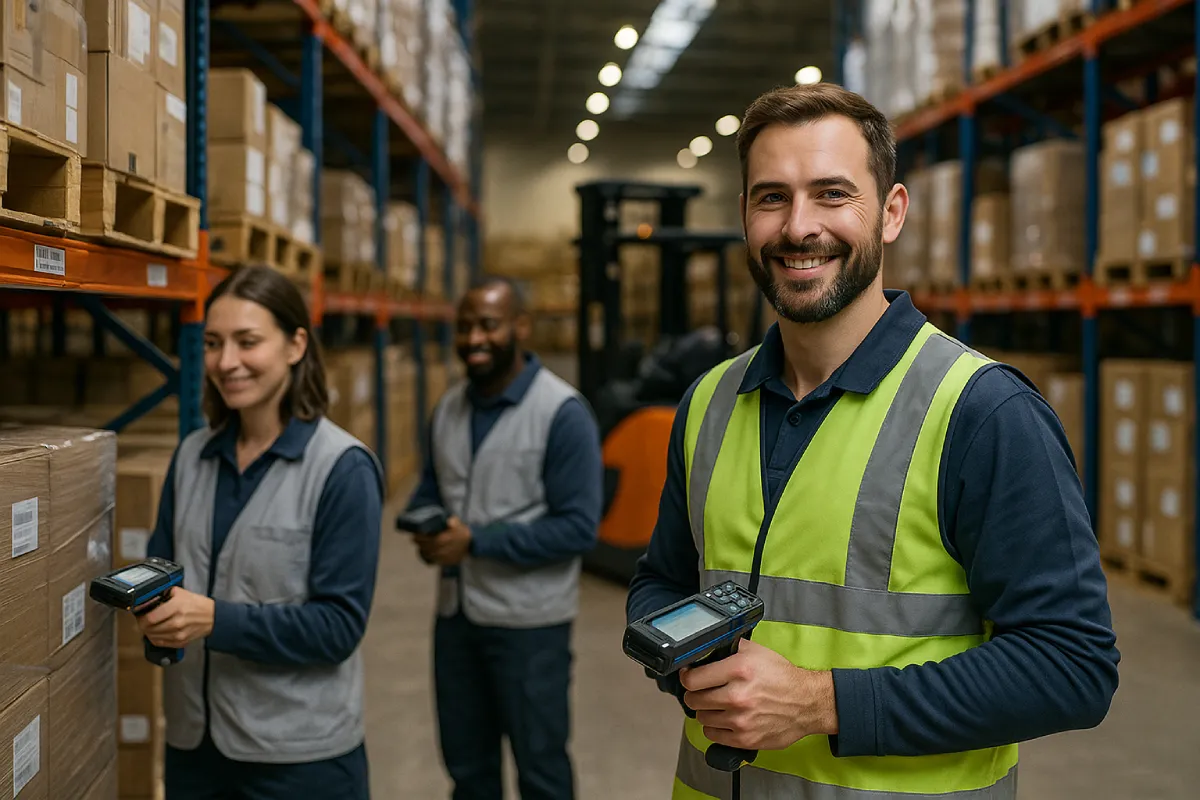 Lagerlogistik – Kommissionierung mit Scanner und Stapler im modernen Lager
